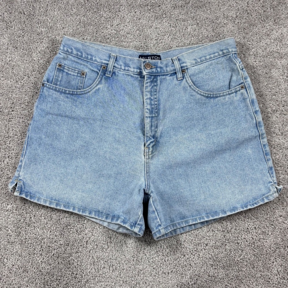 Halston Jeanswear Womens Vintage 90s High Rise Denim Shorts Light Wash Blue 14